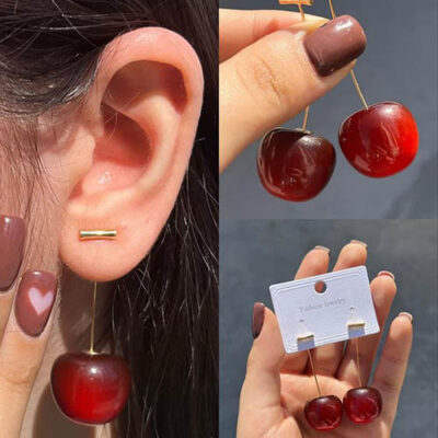 گوشواره گیلاسی پایه طلایی