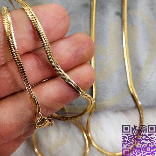 زنجیرماری گردنبندعرض 3میلی متر استیل طلایی