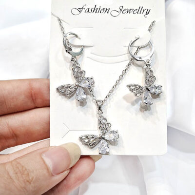 نیم ست دخترانه پروانه سوارسکی نگین سفید