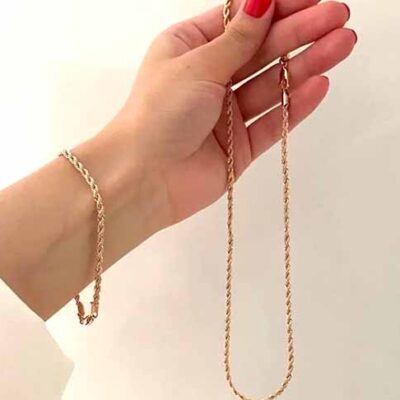 گردنبند و دستبند زنجیر طنابی 3میل