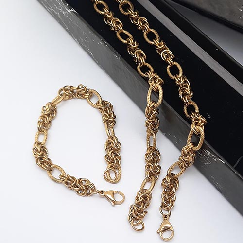 گردنبند و دستبند استیل شنل حلقه طلایی