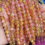 مروارید گلس طلایی صورتی 100مهره گلس کد6