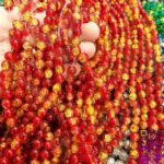مروارید گلس قرمز طلایی 100مهره گلس کد11
