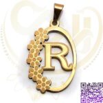 پلاک حروف r استیل طلایی کد388