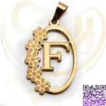 پلاک حروف f استیل طلایی کد386