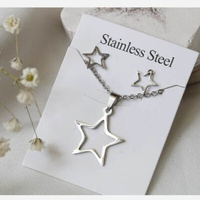 نیم ست استیل دخترانه طرح ستاره توخالی