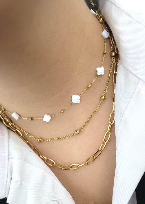 ست دستبند گردنبند سه لاین ونکلیف سنگی استیل