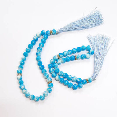 تسبیح 33دانه آبرنگی آبی سفید کد1