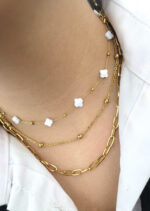 ست دستبند گردنبند سه لاین ونکلیف سنگی استیل