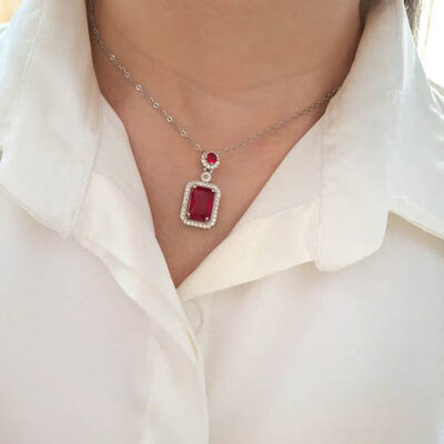 گردنبند نگین مستطیلی سوارسکی کد398