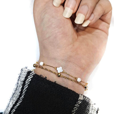 دستبند دولاین ونکلیف سنگی مرواریدی بازنجیر خلخال