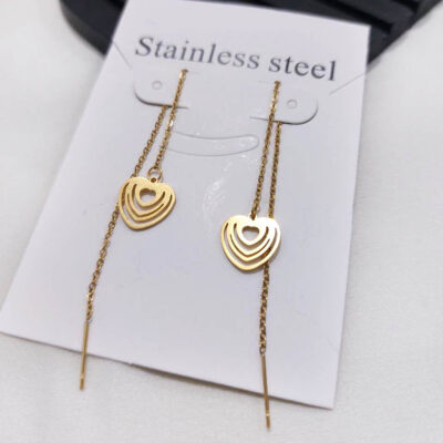 گوشواره بخیه ای استیل قلب چندلایه طلایی