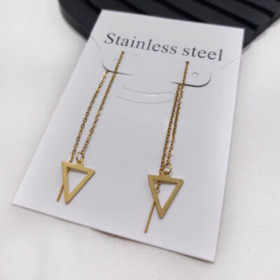 گوشواره بخیه ای استیل مثلثی طلایی