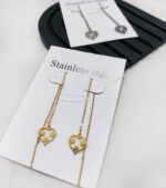 گوشواره بخیه ای استیل قلب با سه گل