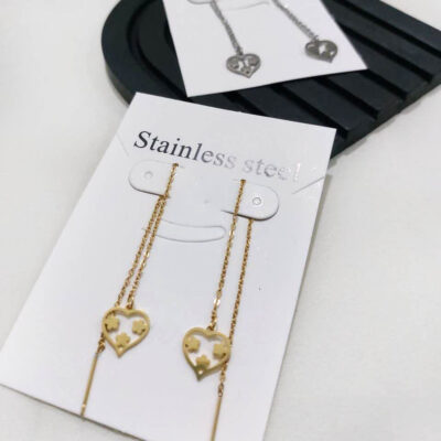 گوشواره بخیه ای استیل قلب با سه گل