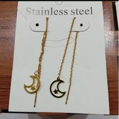 گوشواره بخیه ای استیل ماه تک ستاره 