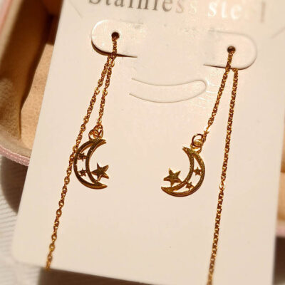 گوشواره بخیه ای استیل ماه سه ستاره