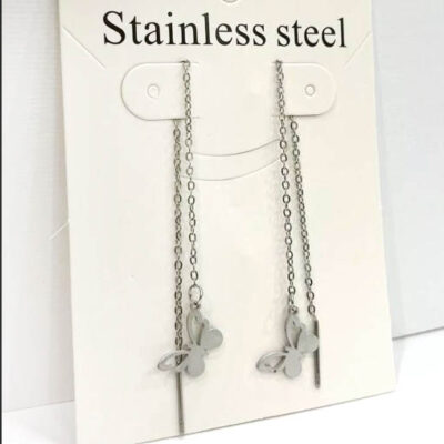 گوشواره بخیه ای استیل پروانه نقره ی