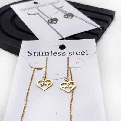 گوشواره بخیه ای استیل دوقلب