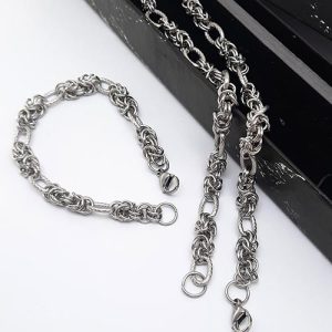 گردنبند و دستبند استیل شنل حلقه نقره ای